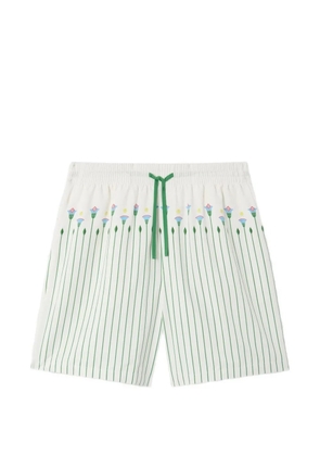 Casablanca green floral stripe sporty linen shorts