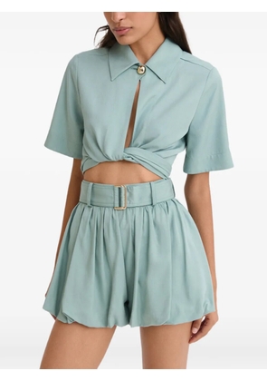 Matthew Bruch Bubble twist-detail cropped shirt - Blue