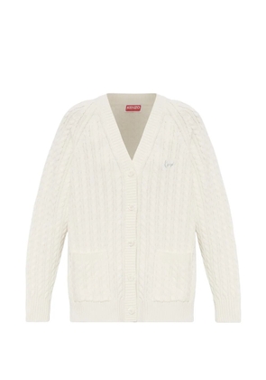 Kenzo cable-knit embroidered-logo cardigan - White
