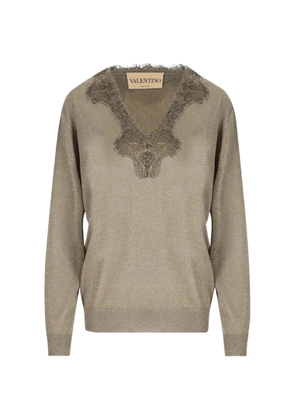 Valentino Garavani lace-trim metallic sweater - Neutrals