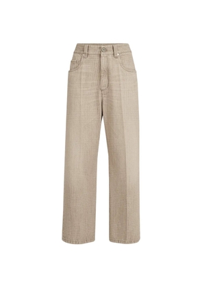 Brunello Cucinelli Prince of Wales denim contemporary square trousers with Monili - Neutrals