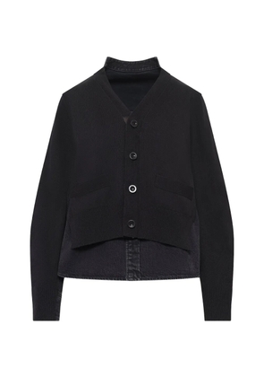 sacai denim-panelled knit cardigan - Black