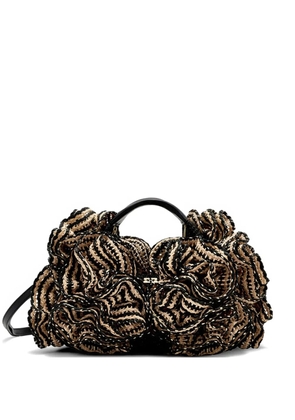 GANNI mini ruffled straw tote bag - Black