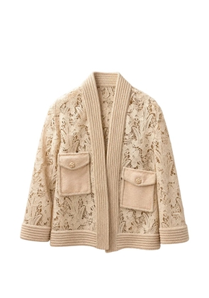 Edward Achour Paris floral-lace flap-pocket jacket - Neutrals