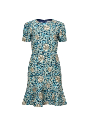 Saloni rose-motif brocade mini dress - Blue