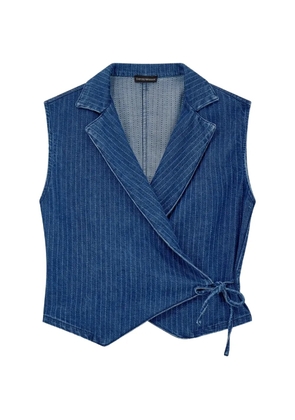 Emporio Armani pinstriped denim wrap waistcoat with lapels and a side tie - Blue