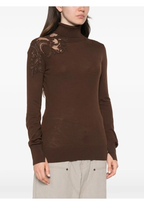 Ermanno Scervino lace-panelled roll-neck sweater - Brown