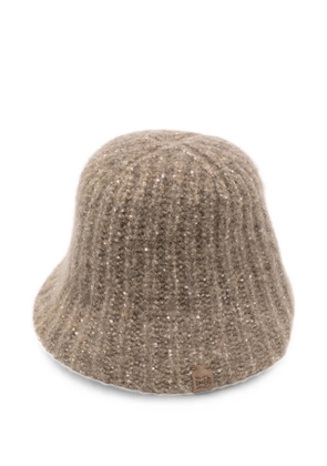 Brunello Cucinelli sequin-embellished ribbed-knit bucket hat - Brown