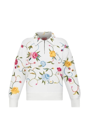 Kenzo floral-embroidered quarter-zip sweatshirt - White