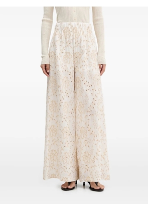 VICOLO broderie-anglaise palazzo pants - White