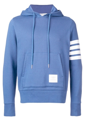 Thom Browne 4-Bar stripe logo-patch Hoodie - Blue