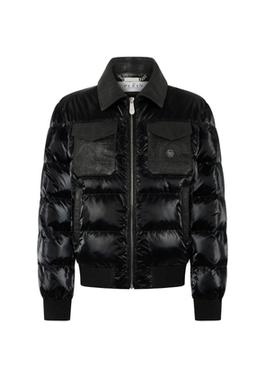 Philipp Plein croc-effect insert puffer jacket - Black