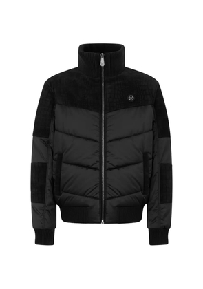 Philipp Plein crocodile-effect panelled puffer jacket - Black