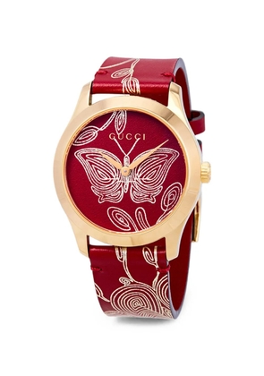 Gucci G-Timeless butterfly-motif 38mm watch - Red