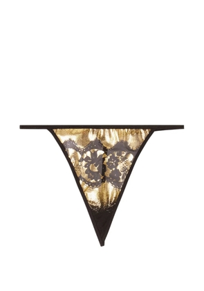 Diesel stretch-tulle thong with metallic lace effect - Black