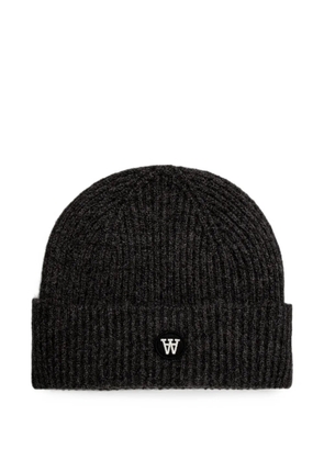 Wood Wood ribbed-knit logo-patch beanie hat - Grey