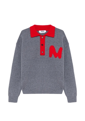 MSGM logo-patch button-up polo shirt - Grey