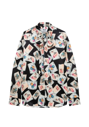 MSGM playing-card-print pussy-bow blouse - Black