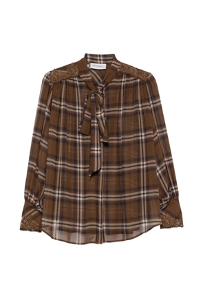 ERMANNO FIRENZE check-pattern pussy-bow shirt - Brown