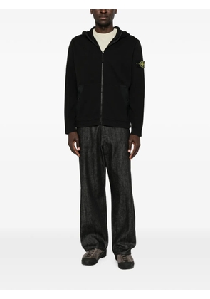 Stone Island logo-patch zip-up hoodie - Black