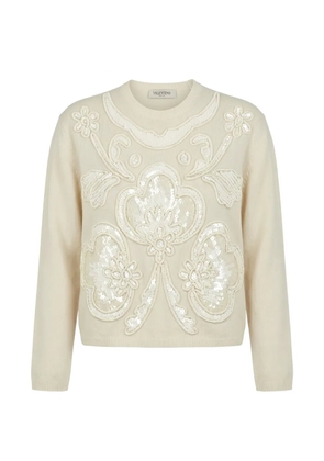 Valentino Garavani sequin-embellished floral-patch sweater - Neutrals