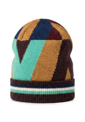 Valentino Garavani geometric-pattern turn-up beanie hat - Brown