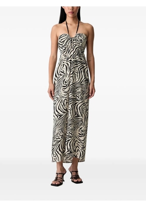 VICOLO zebra-print halterneck maxi dress - Neutrals