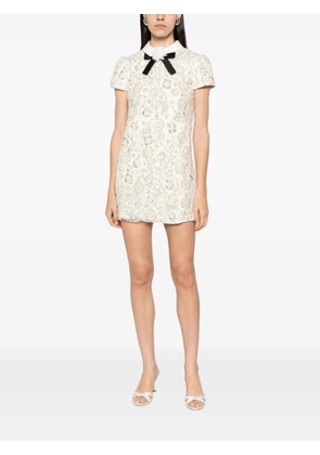 Self-Portrait sequin-embellished bow-detail mini dress - Neutrals