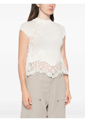 Ermanno Scervino lace-trim short-sleeve top - Neutrals