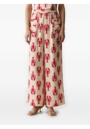 Benetton lobster-print wide-leg trousers - Neutrals