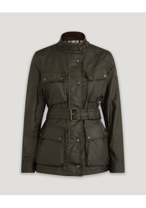 Belstaff Women's Trialmaster Icon Jacket Waxed Cotton Faded Olive Size Uk 12