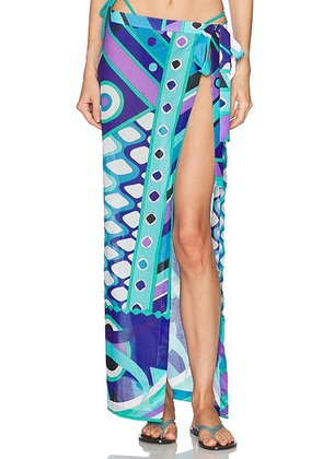 Emilio Pucci Cotton Muslin Wrap Skirt in Turquoise Blue - Multi. Size 40 (also in ).
