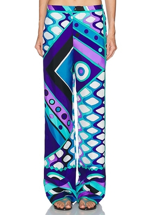 Emilio Pucci Silk Twill Pant in Turquoise Blue - Multi. Size L (also in M, S, XS).