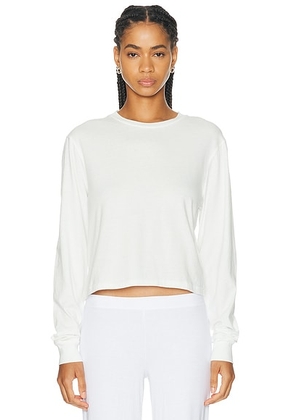 Eterne Cotton Modal Long Sleeve Boxy Tee in Ivory - Ivory. Size L (also in S, XS, M, XL).