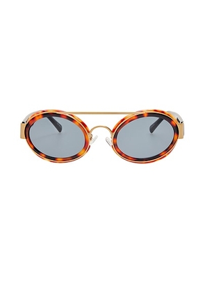 Dries Van Noten Oval Sunglasses in Tortoise Shell  Black  Antique Gold  & Grey - Multi. Size all.