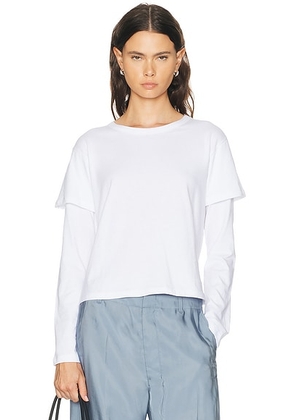 LESET Margo Layered Long Sleeve Tee in White - White. Size M (also in S, XS, L, XL).