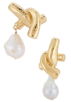 Givenchy Chain Link Earrings in Pearl & Golden Yellow - Metallic Gold. Size all.