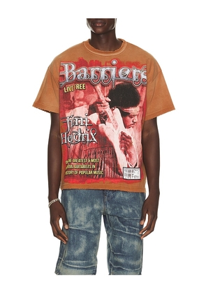 Barriers Worldwide x Jimi Hendrix Voodoo Child Tee in Brown. Size L. Also in S, M, XL/1X.