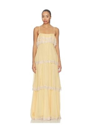 HEMANT AND NANDITA Tiered Maxi Dress in Yellow. Size L. Also in XXS, XS, S, M, XL.