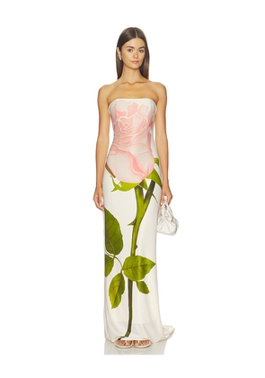 Mother of All Amaya Printed Dress in Beige. Size L. Also in S, XS.