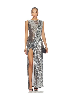 LaPointe Mesh Sequin Sleeveless Gown With Sash in Metallic Silver. Size 0. Also in 2, 4, 6.