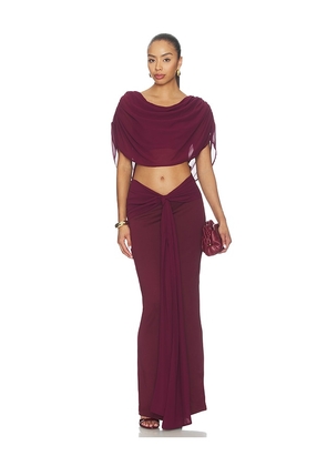 SNDYS Marnie Reversible Maxi Dress in Burgundy. Size L. Also in XXS, XS, S, M, XL.