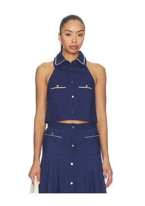 SEROYA Yumi Poplin Top in Navy. Size L. Also in M, S, XL, XS, XXS.