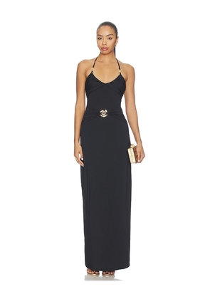 Runaway The Label Nina Ruched Halter Maxi Dress in Black. Size L. Also in XS, S, M, XL.