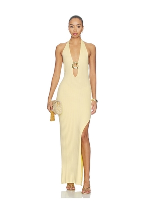 Runaway The Label Lilabelle Halter Knit Maxi Dress in Lemon. Size L. Also in XS, S, M, XL.