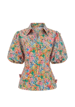 FARM Rio butterfly-appliqué floral-print blouse - Neutrals