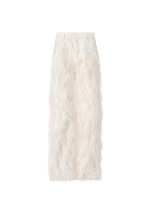 PINKO feather-trim crystal-embellished trousers - Neutrals