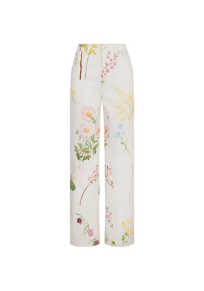 Oscar de la Renta botanical-print straight-leg jeans - White