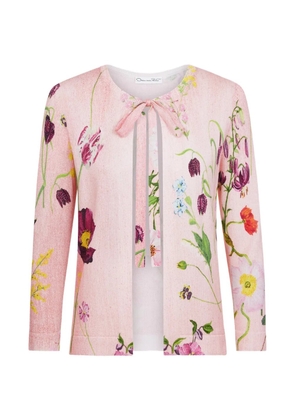Oscar de la Renta mixed-botanical tie-neck cardigan - Pink