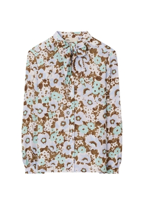 Tory Burch printed viscose bow blouse - Blue